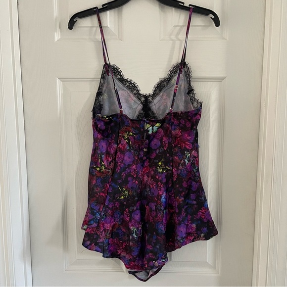 New! VICTORIA'S SECRET floral Stretch Satin Cutout Romper Teddy 20009 - Picture 3 of 9